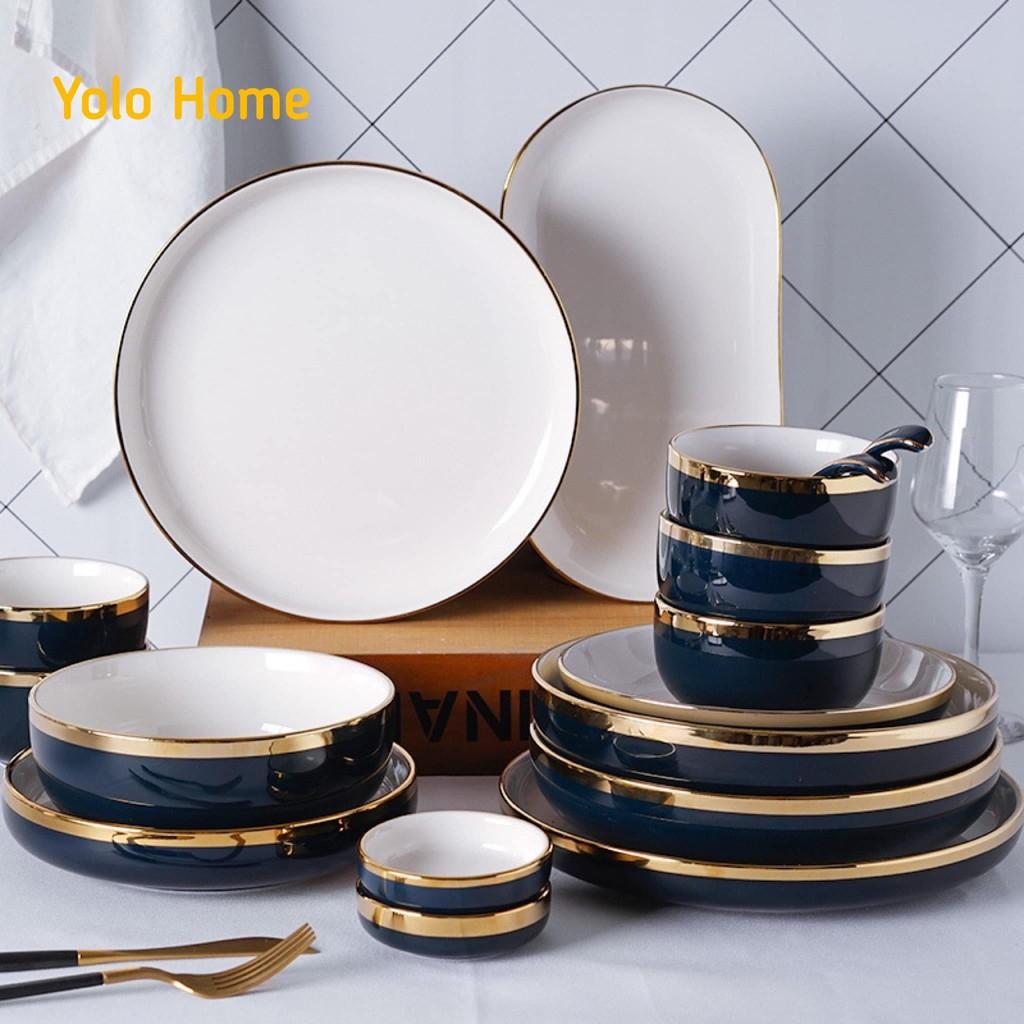 Bộ bát đĩa 26 món ̂́ Bộ bát đĩa sứ 26 món với nhiều màu sắc độc đáo, sang trọng