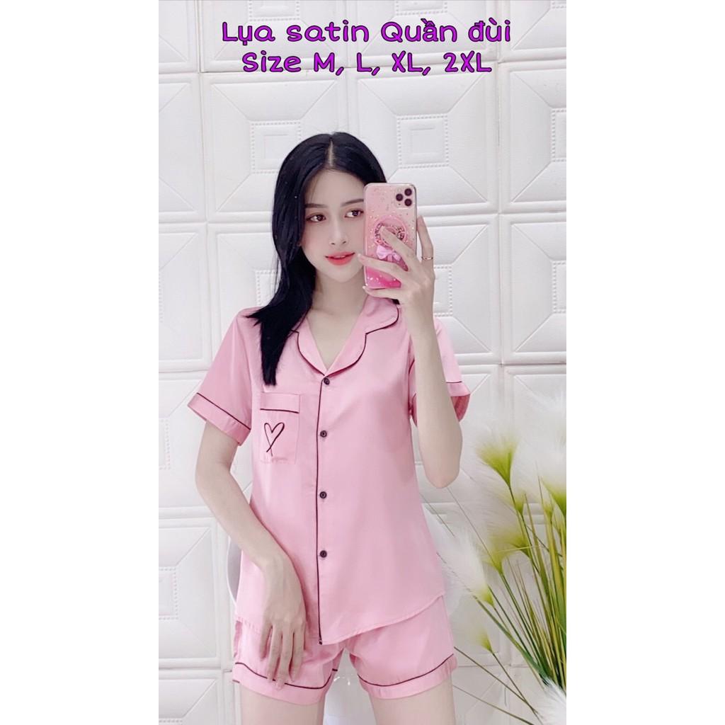 Đồ bộ ngủ pijama lụa satin tay ngắn, quần ngắn mặc ở nhà