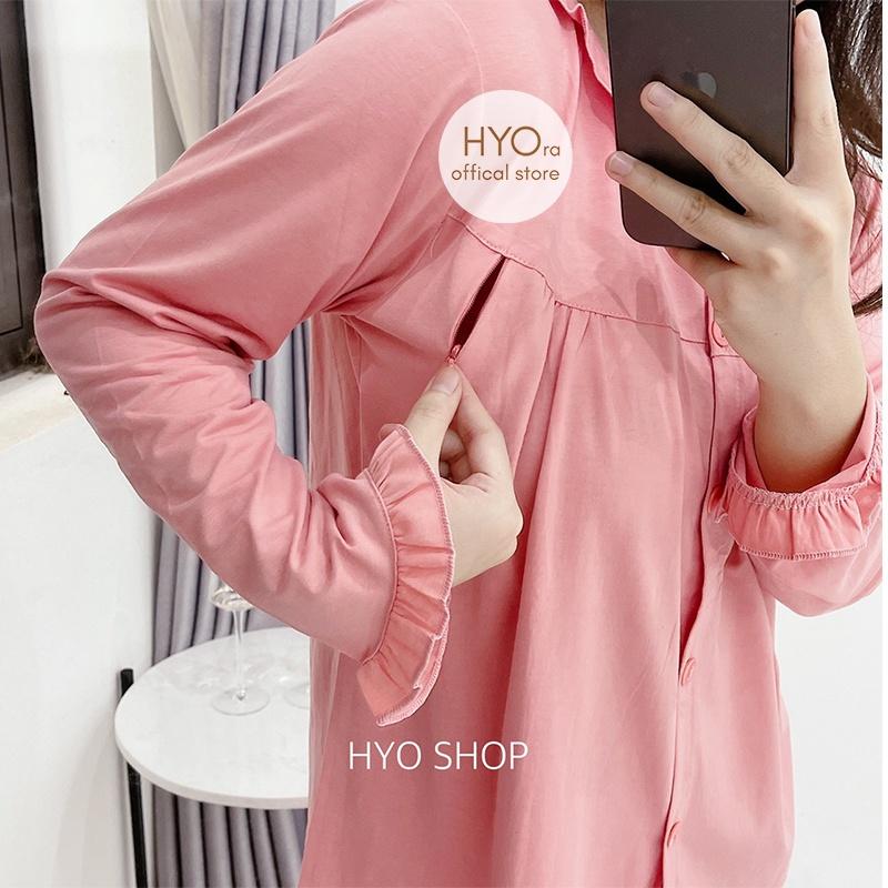 Bộ bầu sau sinh mặc ở nhà thu đông Cotton mềm có khóa ngực cho con bú