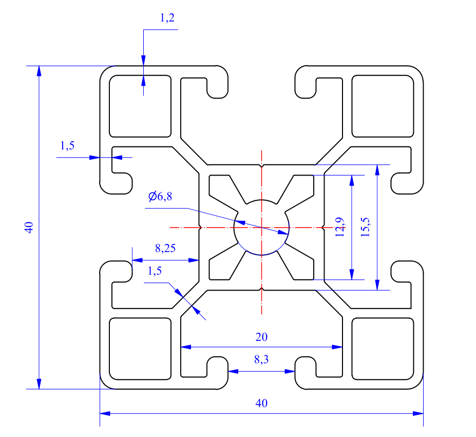 Nhôm định hình 40x40 (LWA-440481700) - Miễn phí cắt theo kích thước yêu cầu (Giá đã bao gồm VAT)