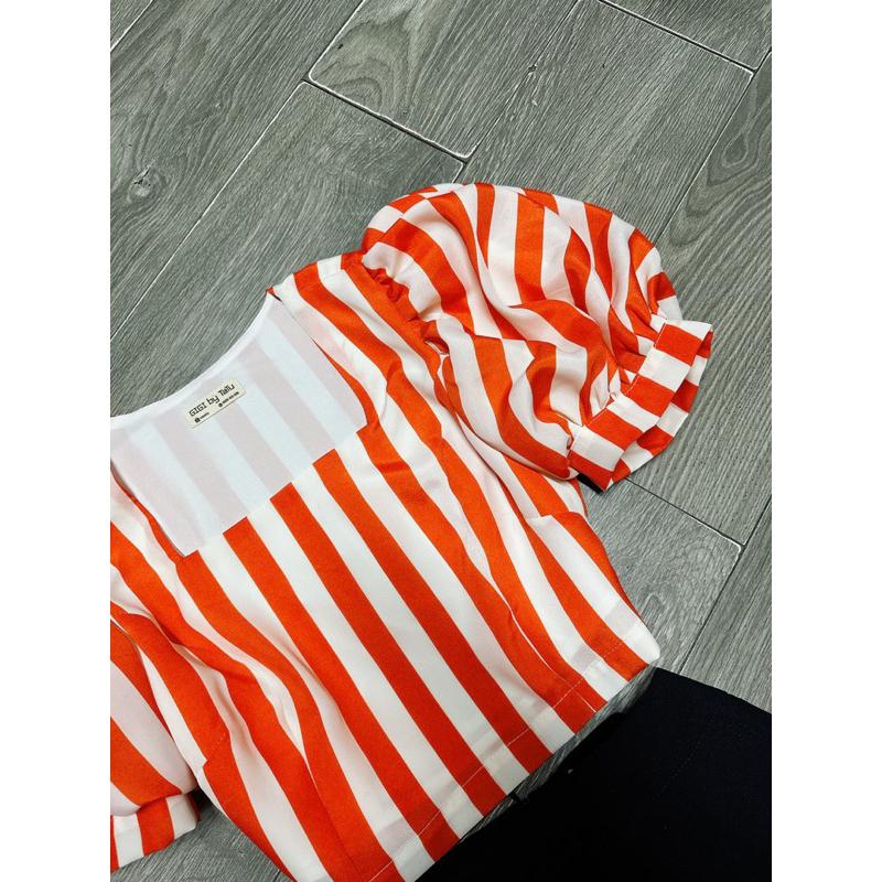 Áo croptop lụa 2 lớp tay lồng đèn hàng thiết kế cho nữ