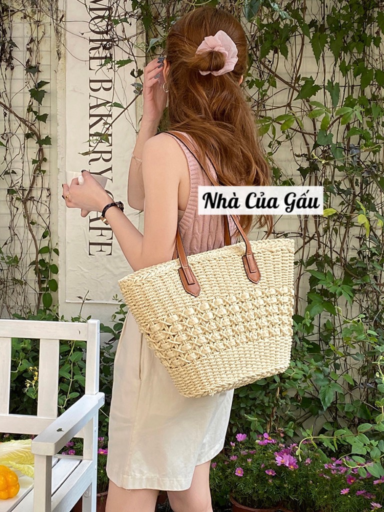 Túi cói đeo vai dây da dày dặn cao cấp