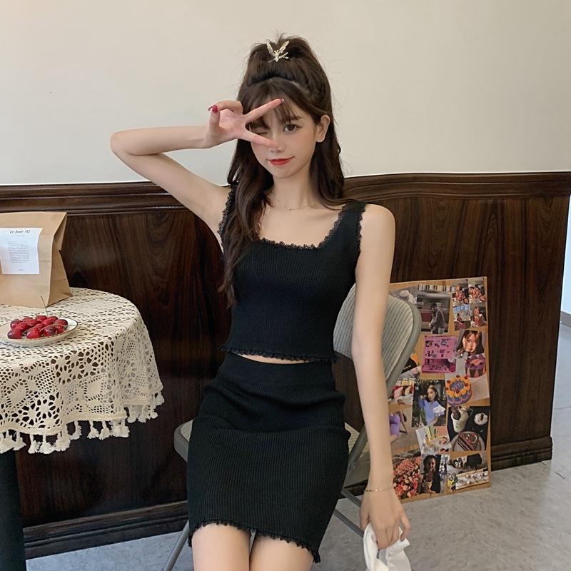 MS537 Set áo ba lỗ kèm chân váy viền ren