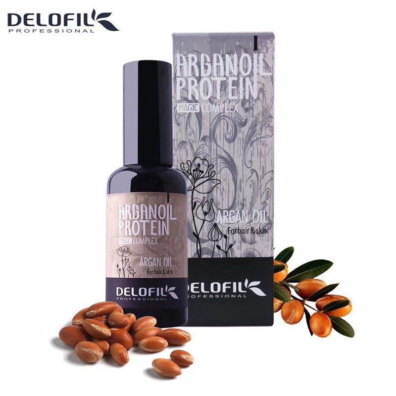 Tinh dầu dưỡng tóc, collagen keratin phục hồi sâu tóc hư tổn, xơ yếu - Delofil Argan Oil 50ml: