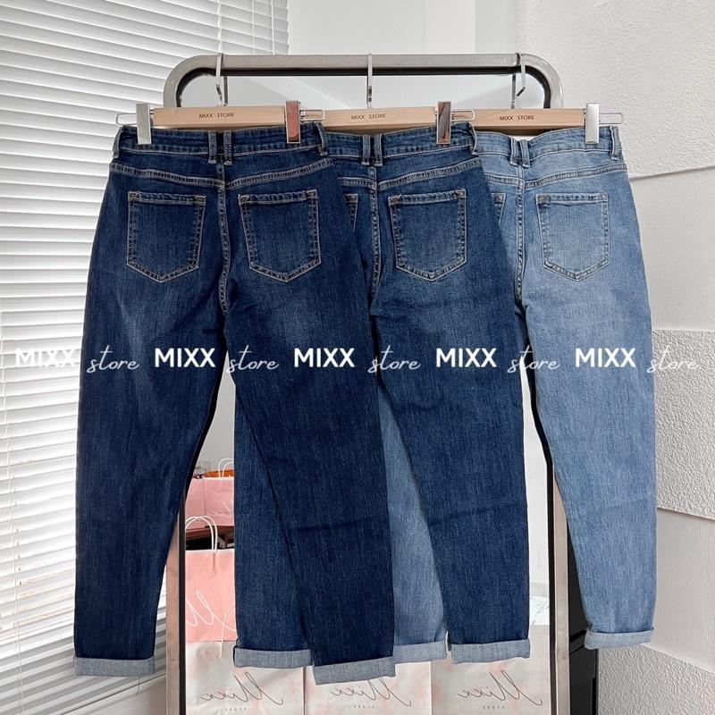 Quần Jean Nữ Baggy Trơn lưng cao chất jean dày dặn co giãn phom 9 tấc sành điệu