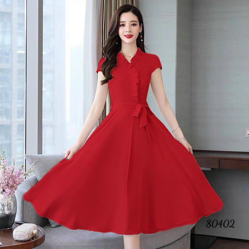 Đầm xòe dự tiệc thắt eo nhún bèo cao cấp sang trọng size từ 40-70kg