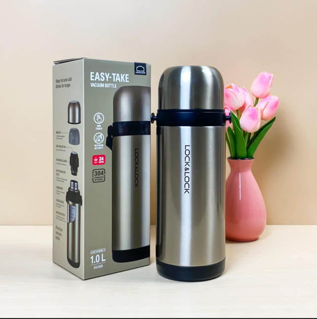 Bình giữ nhiệt Easy Take LocknLock LHC1439 dung tích 1000ml - thép không gỉ, dây xách - Hàng chính hãng