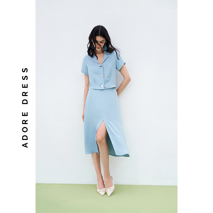 Áo sơ mi Tops tuytsy cổ 2 ve 3 khuy random 311TO1001 ADORE DRESS