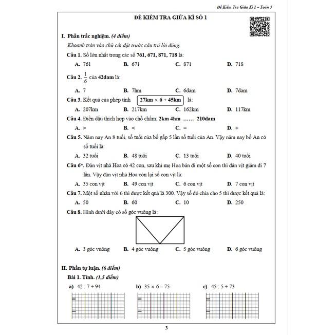 Sách - Combo Đề Kiểm Tra Lớp 3 Cả Năm - Toán và Tiếng Việt (4 quyển)