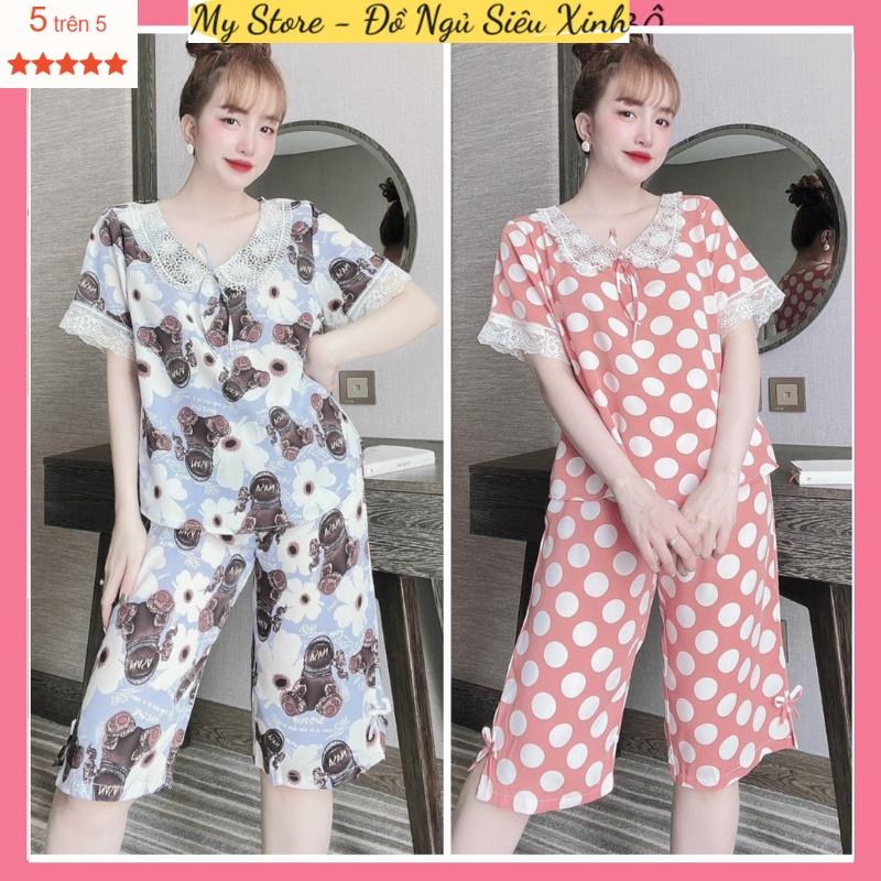 Đồ bộ nữ tay ngắn quần lửng mặc nhà dễ thương, bộ ngủ Pijama vải lụa mango mềm mát Freesize dưới 62kg MY STORE