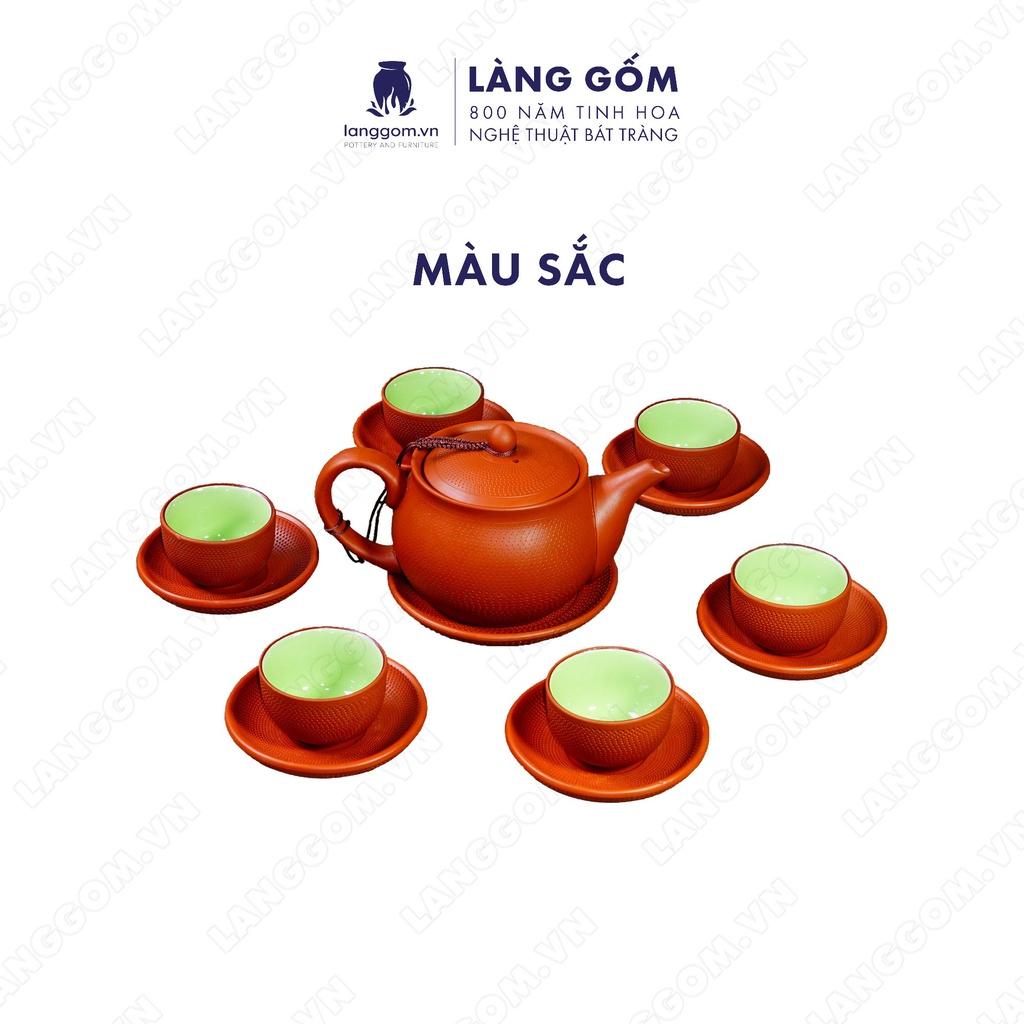 Bộ ấm chén đất nung hồng ganh - Men mộc - Gốm sứ Bát Tràng - langgom.vn
