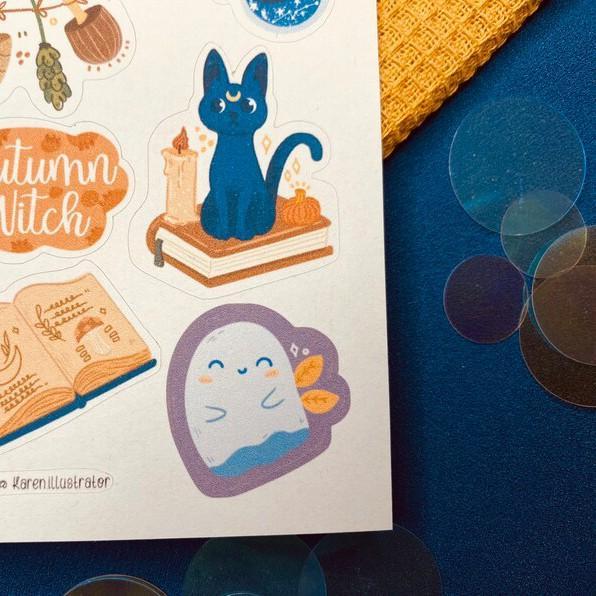 Sticker sheet autumn witch - chuyên dán, trang trí sổ nhật kí, sổ tay | Bullet journal sticker - unim056