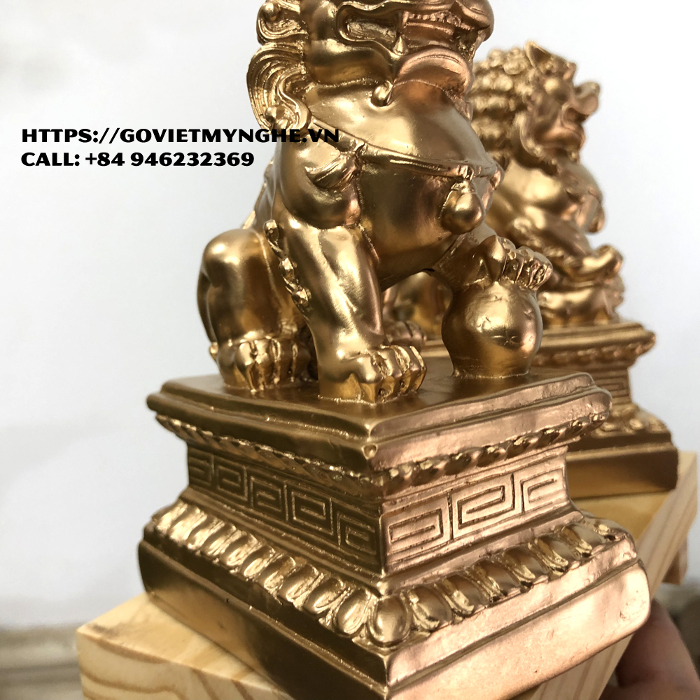 Tượng đá trang trí phong thủy Cặp 2 tượng Kỳ Lân trang trí phong thủy - Chiều Cao 12cm - Màu nhũ đồng