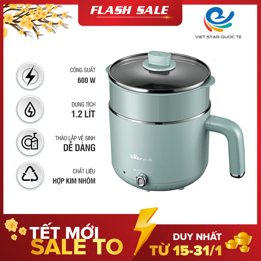 Nồi Hấp Lẩu Điện Đa Năng Bear 1.2L, Công Suất 600W - Hàng Chính Hãng