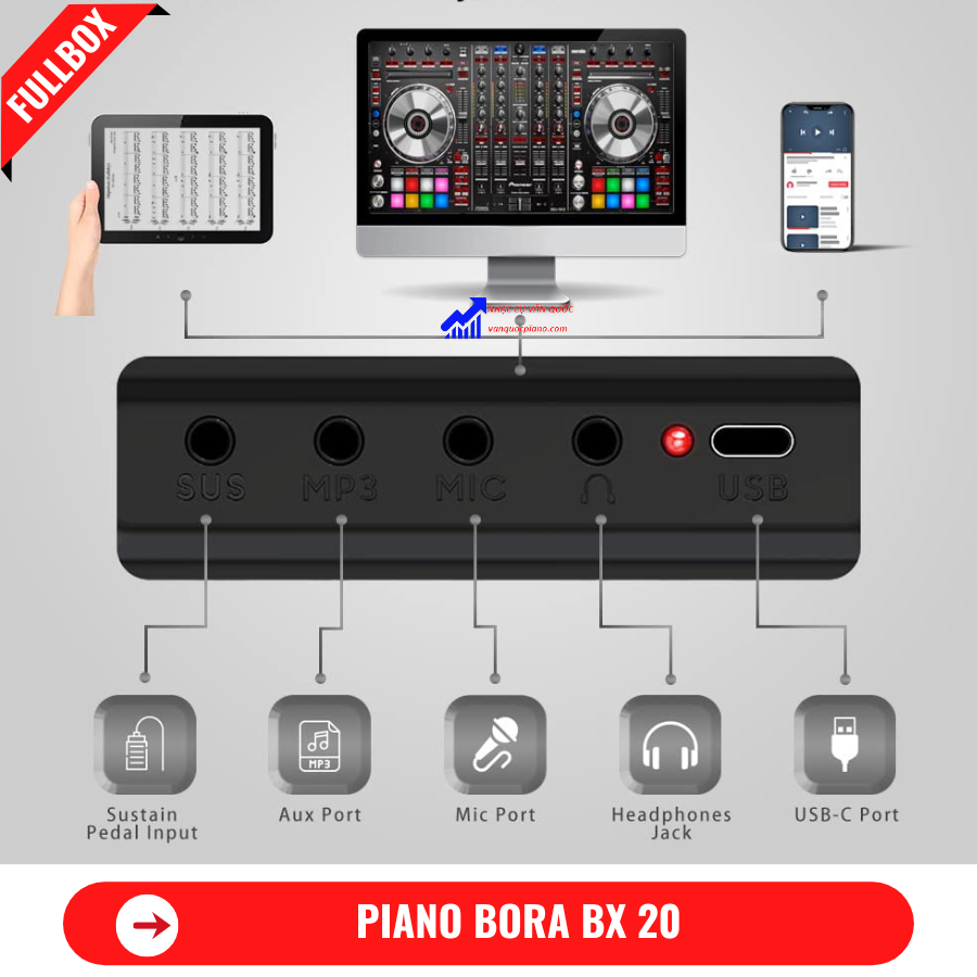 Đàn Piano Điện Bora BX 20 - Gấp Gọn Phím Sáng - 88 Phím Nặng Cảm Lực - Kết Nối Bluetooth + Chân Đàn