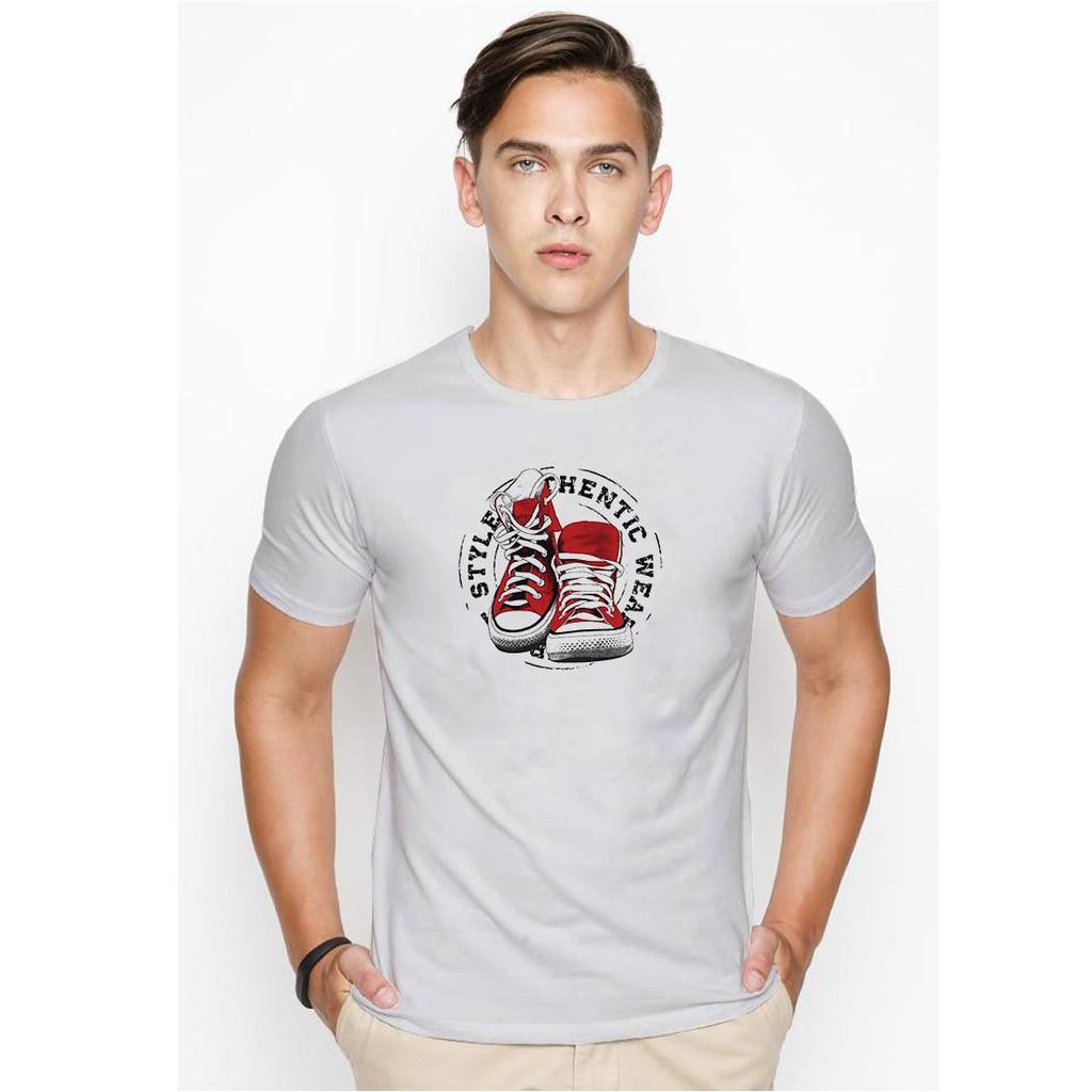 Áo thun nam đẹp hình đôi giày cá tính cá tính màu xám nhạt vải dày mịn TEEGR550
