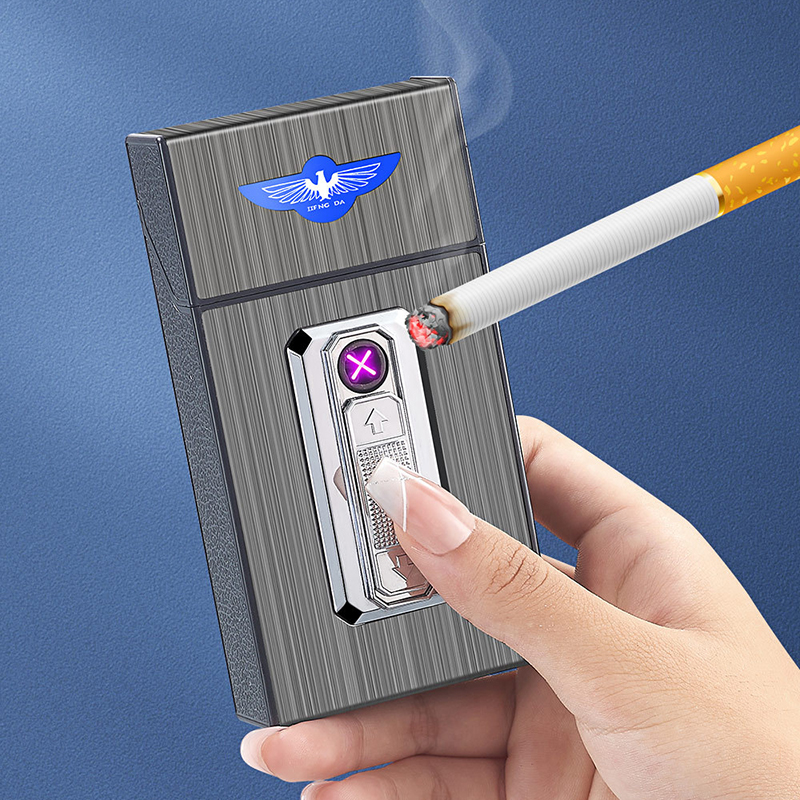 Bật Lửa Điện Plasmas Kiêm Hộp Đựng Thuốc 20 Điếu Dài Slim B09