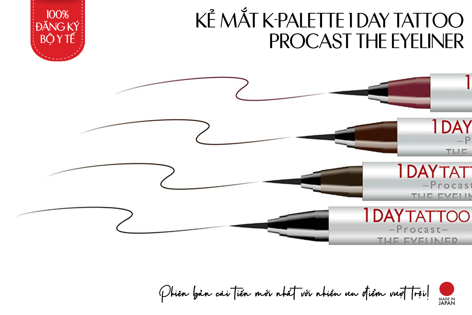 Bút Kẻ Viền Mắt Nhật Bản K-Palette 1DAY TATTOO Procast THE EYELINER, Bền Màu, Chống Nước, Chống Lem, Lâu Trôi, Bền Màu 24h