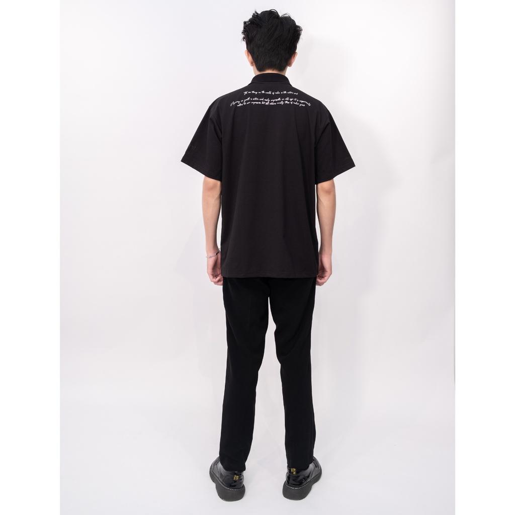 Áo thun Polo Signature Basic unisex nam nữ from rộng, tay lỡ, cổ tròn màu đen, trắng.