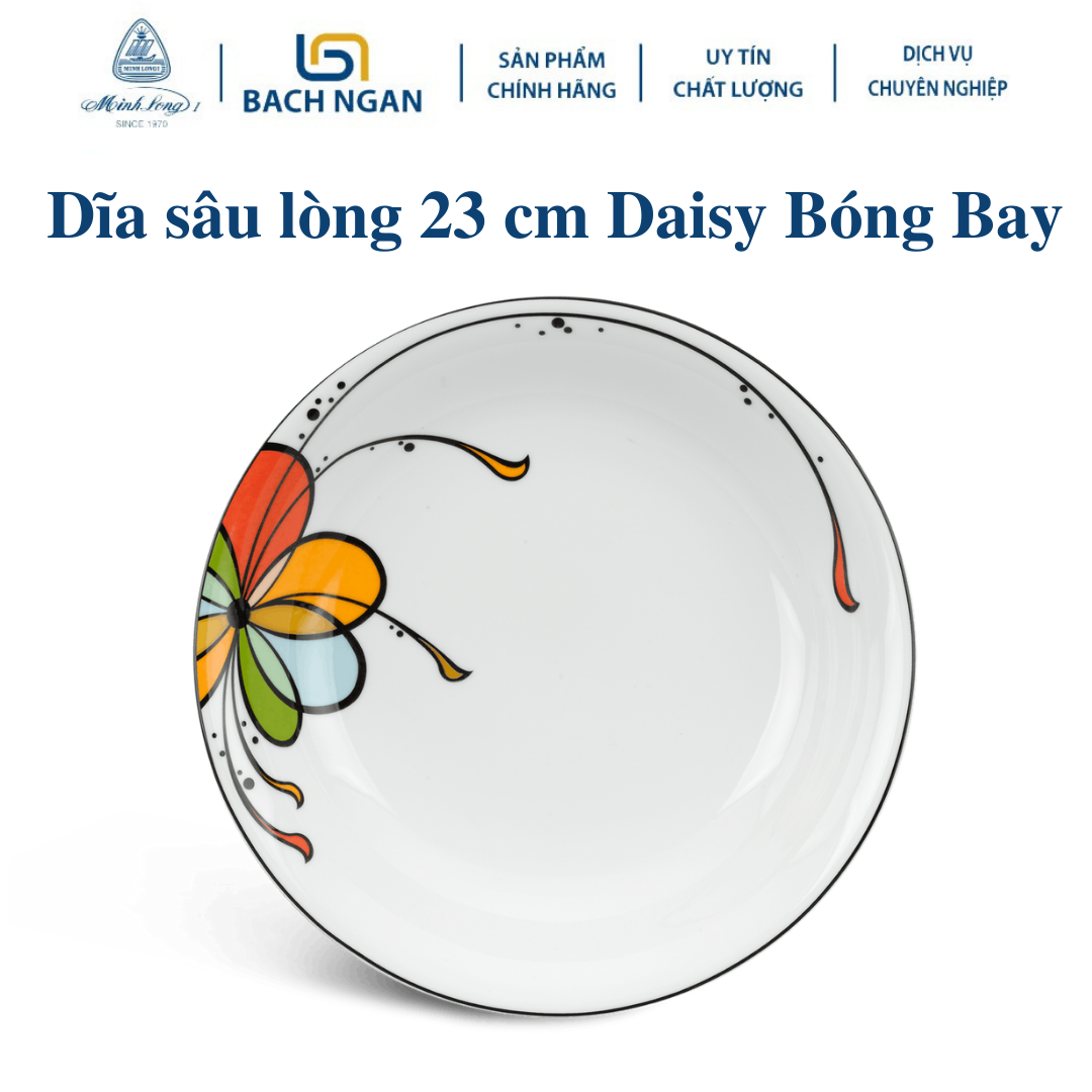 Dĩa Sâu Lòng Minh Long 23 cm Daisy Bóng Bay Bằng sứ, Hàng Đẹp, Cao Cấp, Dùng Trong Gia Đình, Đãi Khách, Tặng Quà Tân Gia