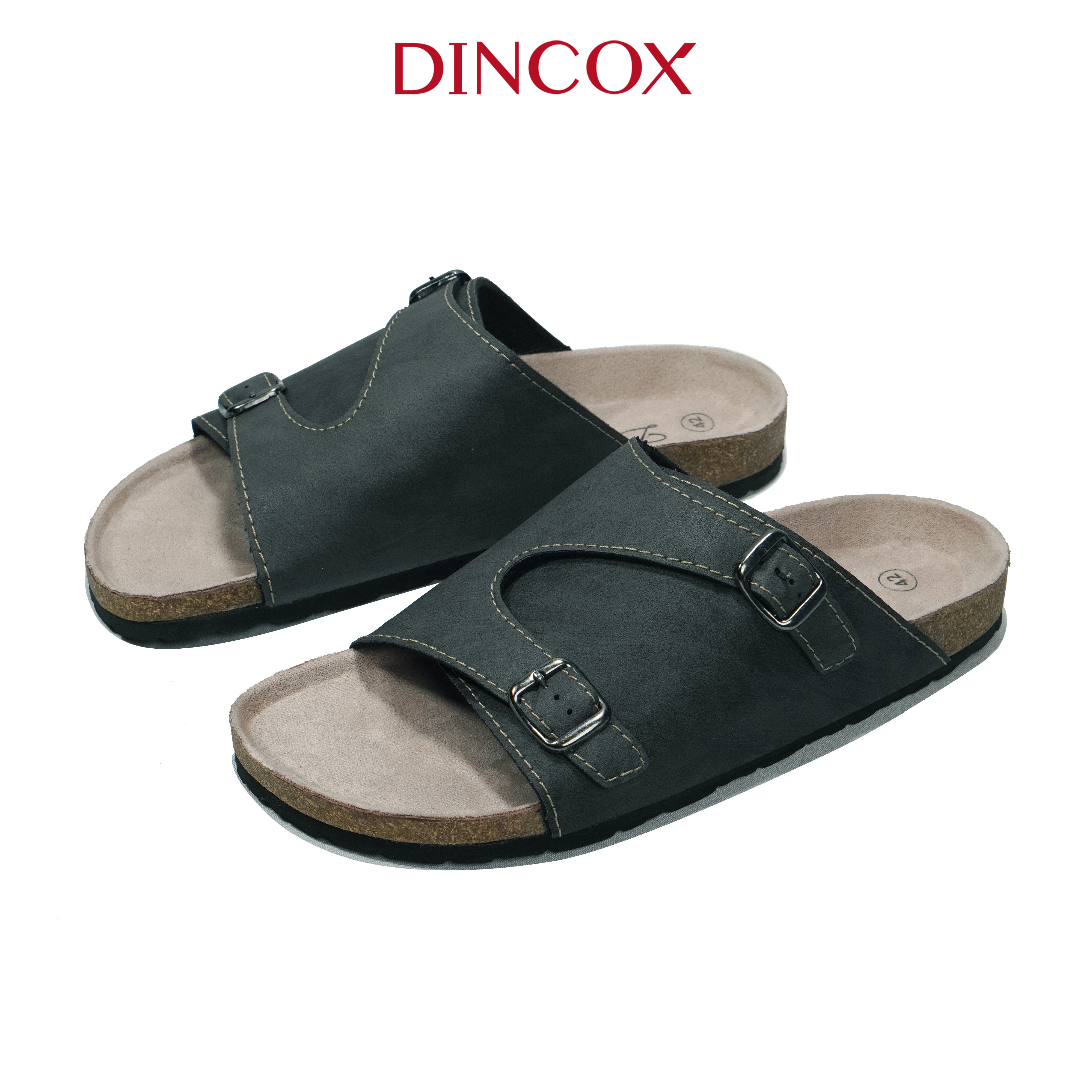 Dép Đế Trấu Quai Chéo 2 Khóa Nam Charcoal DC06 Thời Trang Dincox