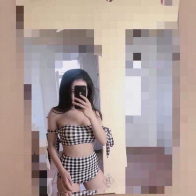 Bikini đồ bơi caro cột nơ tay
