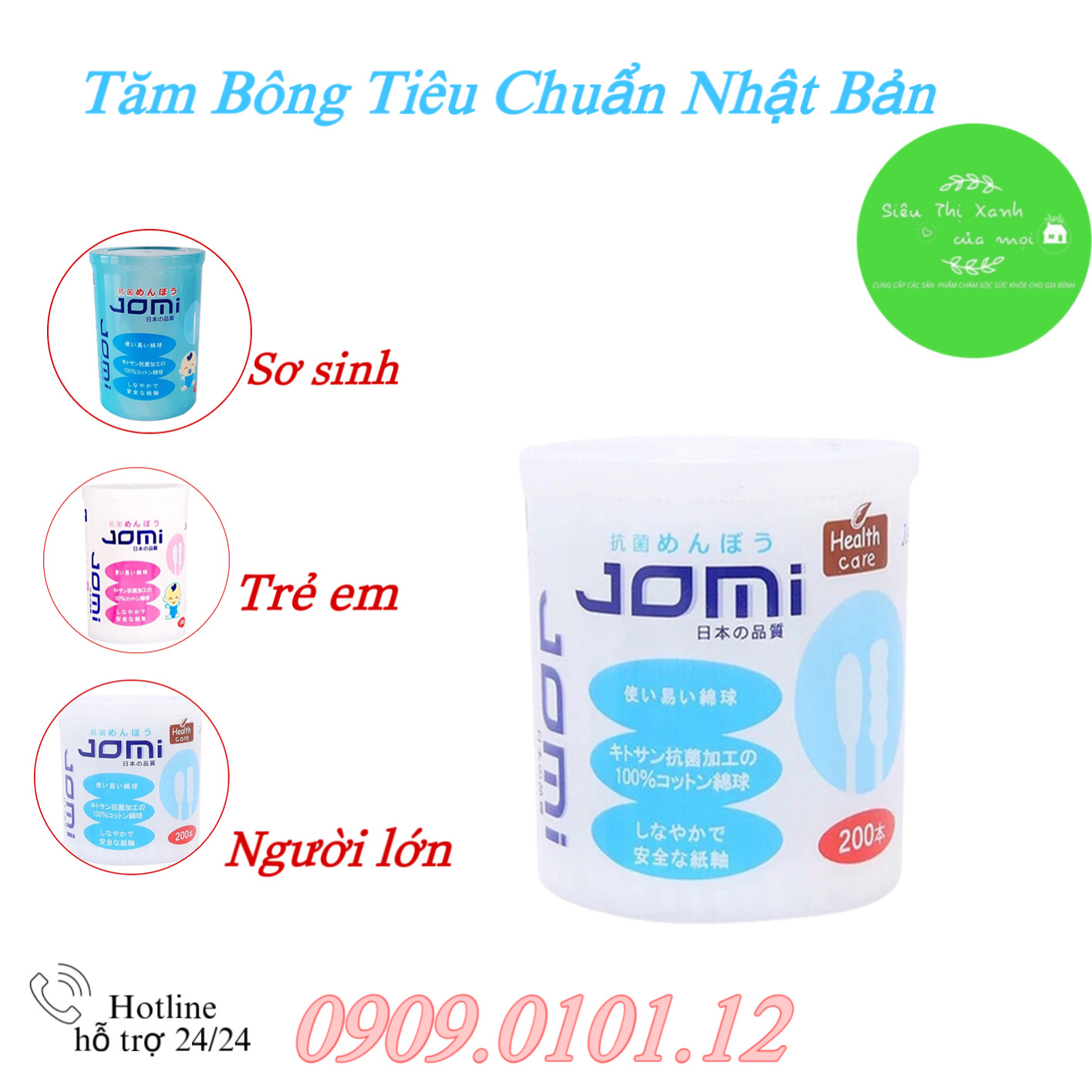 Tăm bông kháng khuẩn Jomi nhật bản chính hãng, bông tăm cho bé