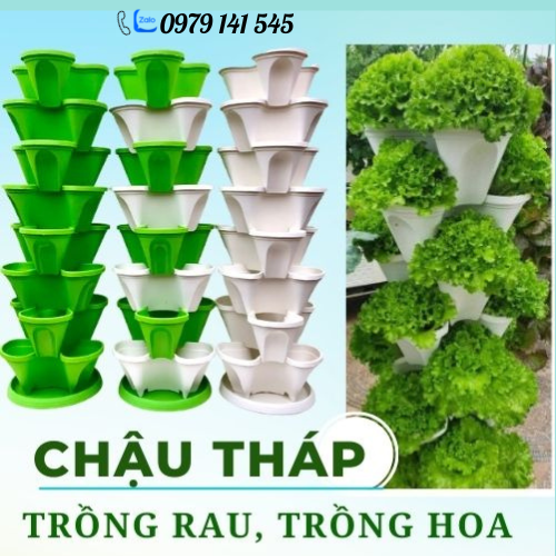 Chậu Tháp Trồng Rau Hữu Cơ/ Tháp Trồng Hoa / Dâu Tây - Nhựa Cao Cấp, Tiện Lợi, Tiết Kiệm Không Gian