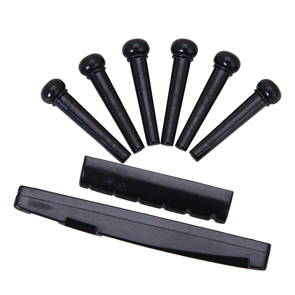 Bridge Pins + Saddle Nut Set Parts for Acoustic Guitar Black