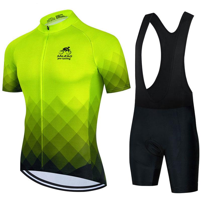 2023 Đội SALEXO Bộ Quần Áo Đạp Xe Jersey Thoáng Khí Nam Mới Áo Sơ Mi Tay Ngắn Xe Đạp Yếm Quần Short 19D Miếng Gel Mùa Hè xe Đạp Quần Áo Color: 8 Size: XS