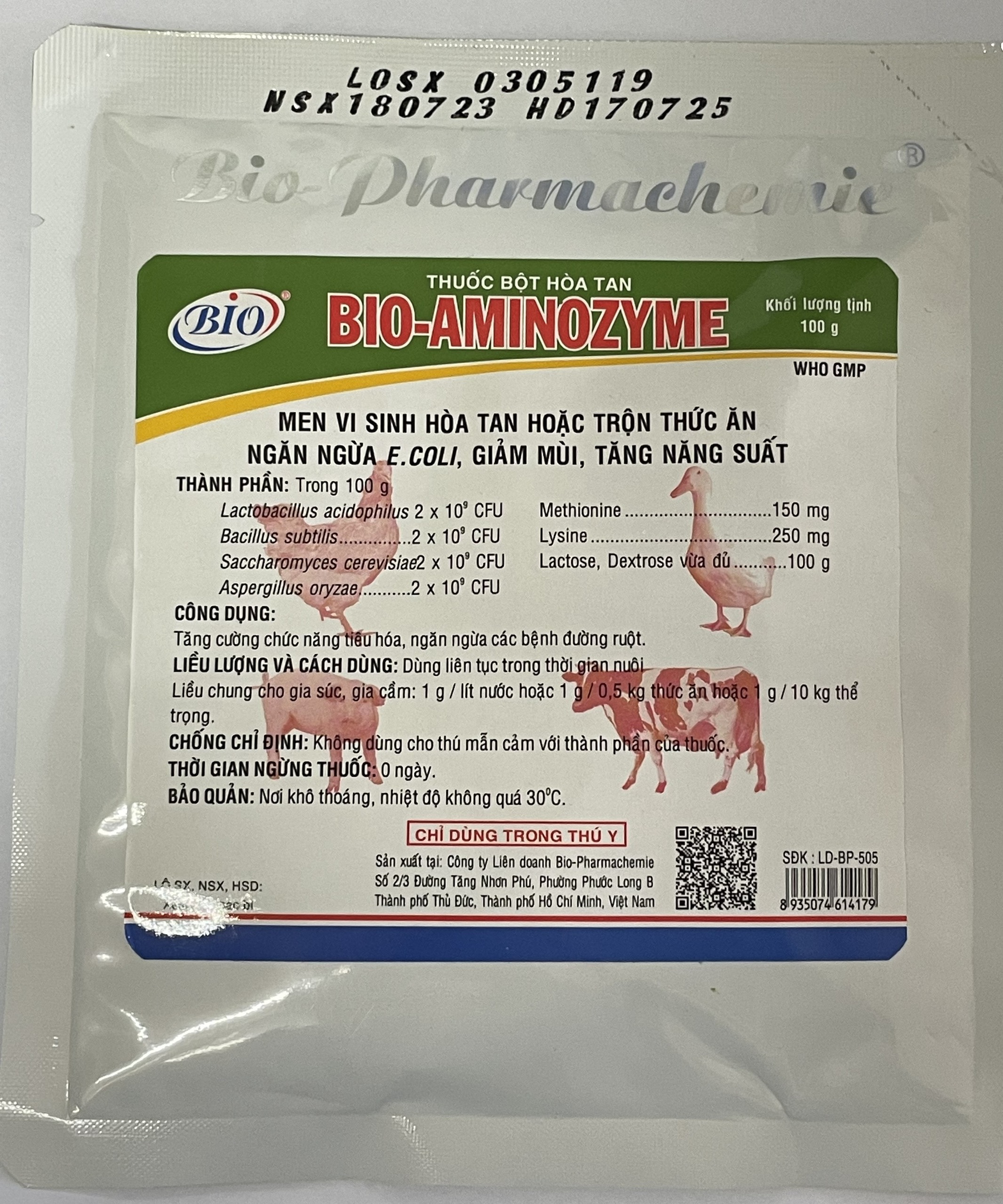 AMINOZYME 100g - MEN VI SINH HÒA TAN HOẶC TRỘN THỨC ĂN