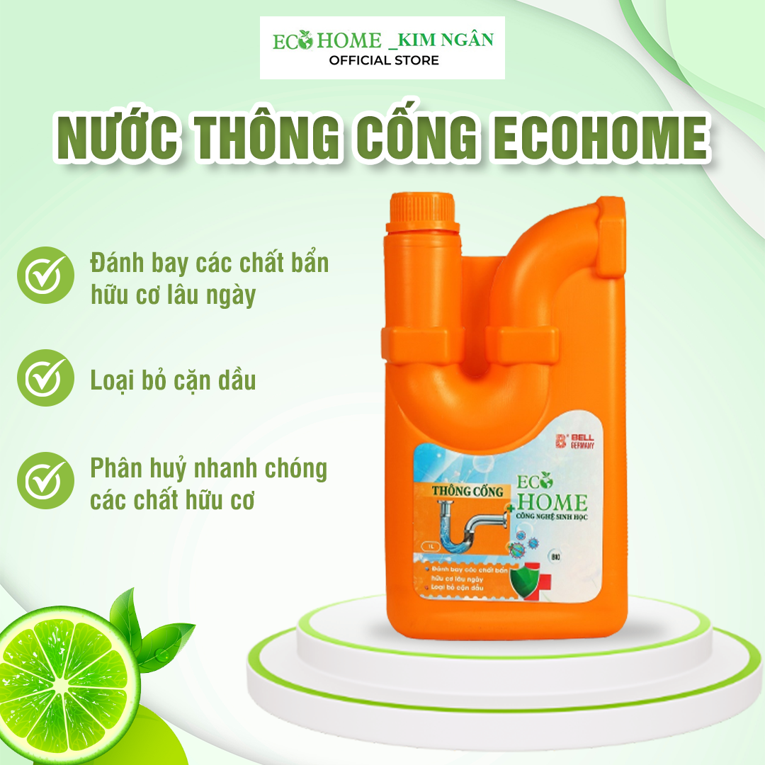 Nước Thông Cống Công Nghệ Sinh Học ECOHOME 1 Lít Giúp Phân Hủy Nhanh Chóng Các Chất Hữu Cơ Trong Đường Ống Thoát Nước