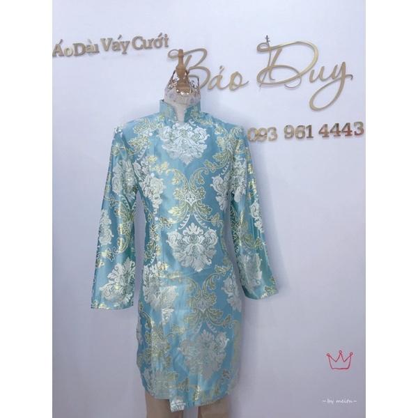 áo dài nam xanh form Vest thiết kế