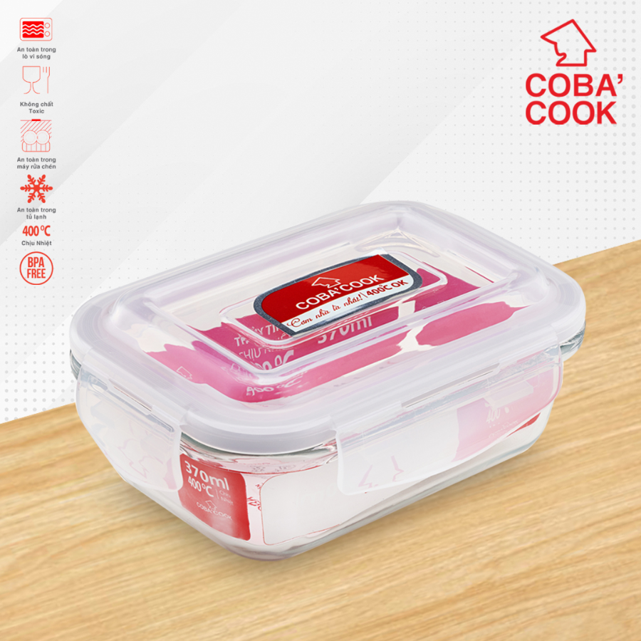 Hộp thủy tinh chịu nhiệt COBA'COOK hình chữ nhật dung tích 370ml- CBHL370