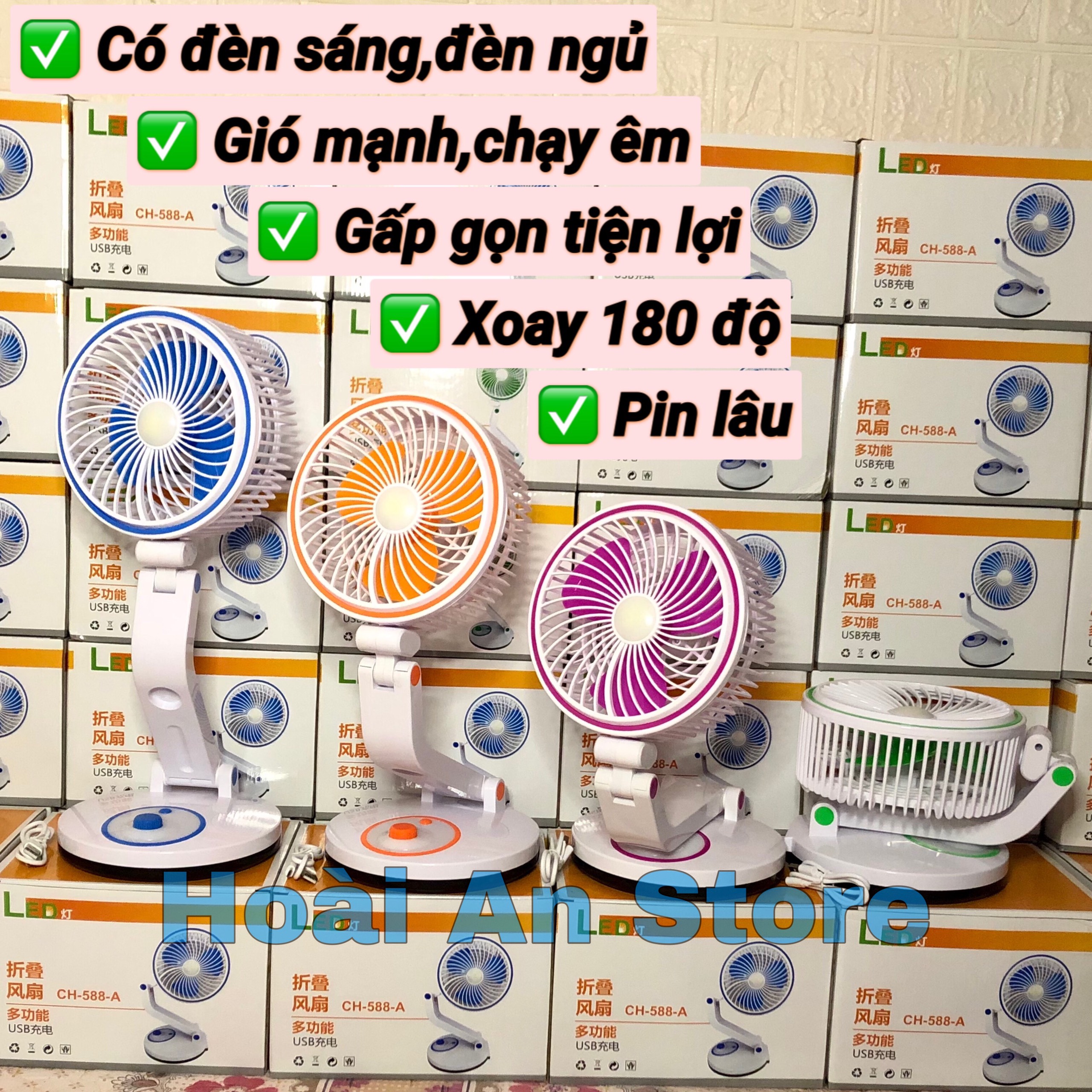 QUẠT SẠC TÍCH ĐIỆN MINI NHỎ GỌN ĐỂ BÀN XOAY 180 ĐỘ