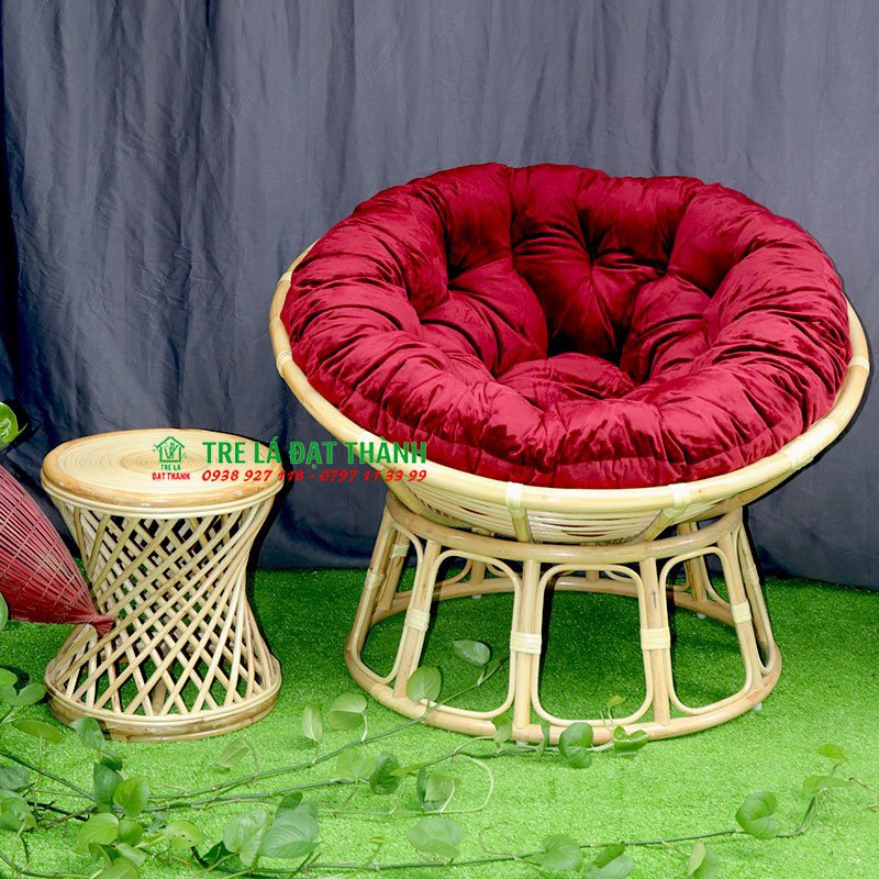 Bộ 2 ghế papasan đường kính 100cm tặng kèm 1 đôn caro tròn