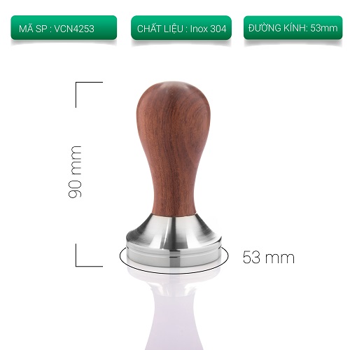 Tamper inox nén cà phê espresso cán gỗ