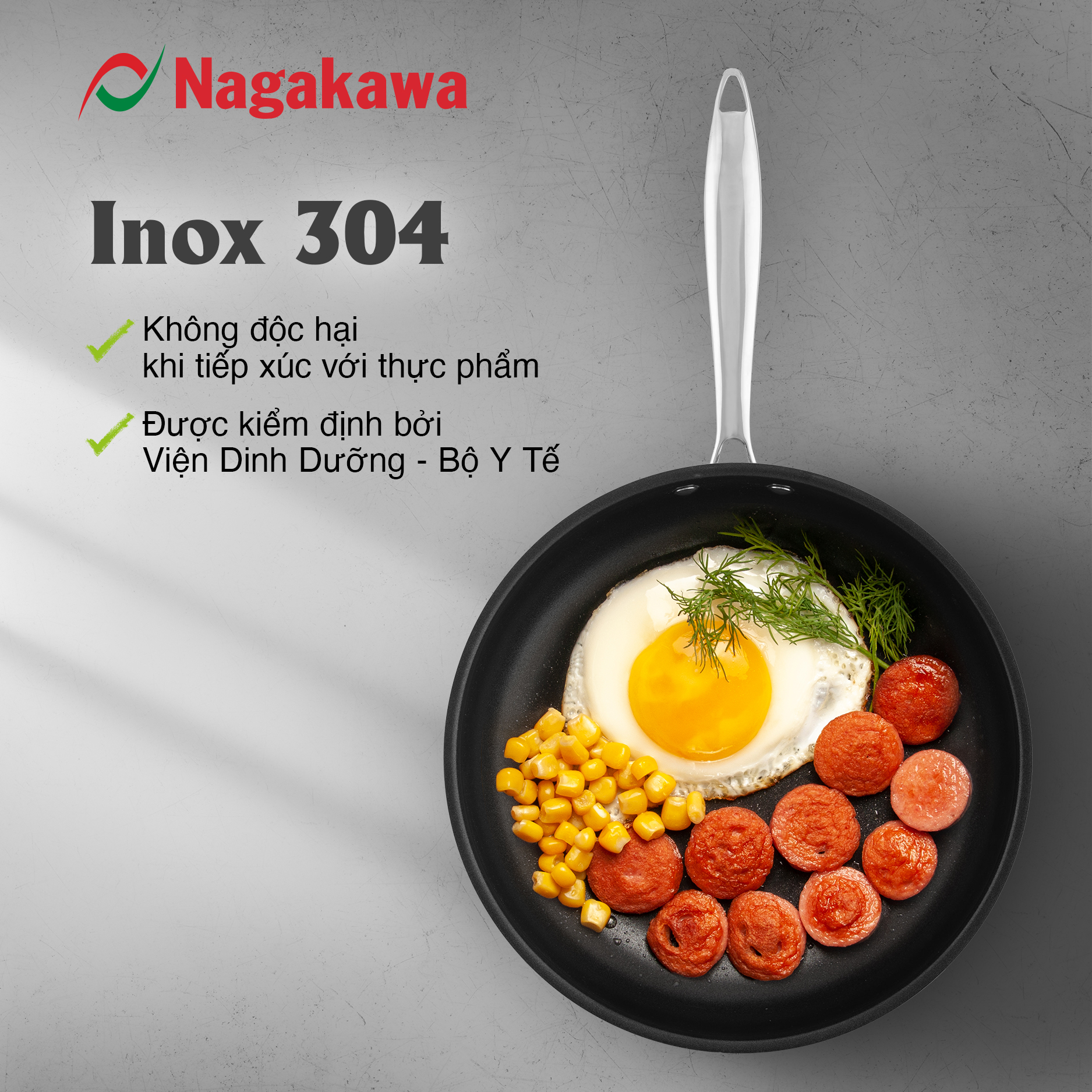 Chảo chống dính inox đa lớp toàn phần Nagakawa Haru NAG3002 - Dùng trên mọi loại bếp (30cm) - Hàng chính hãng