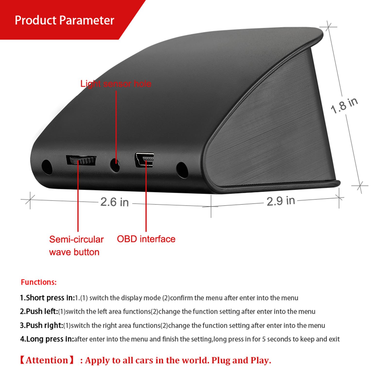 Smart HUD Display, 2.2 inch Universal GPS Head Up Display with Displays Speed, Altitude, Voltage, Clock and More Overspeed Alarm/Voltage Aarm