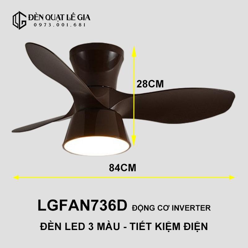 [GIẢM GIÁ SỐC] Quạt Trần Đèn Mini 3 Cánh LÊ GIA LGFAN736T - Chiều Cao 28cm - Sải Cánh 84cm - Bảo Hành 2 Năm