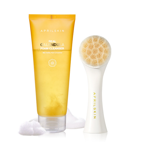 Aprilskin Set Sữa rửa mặt Real Calendula Foam Cleanser &amp; Cọ rửa mặt Real Cleaning Pore Brush