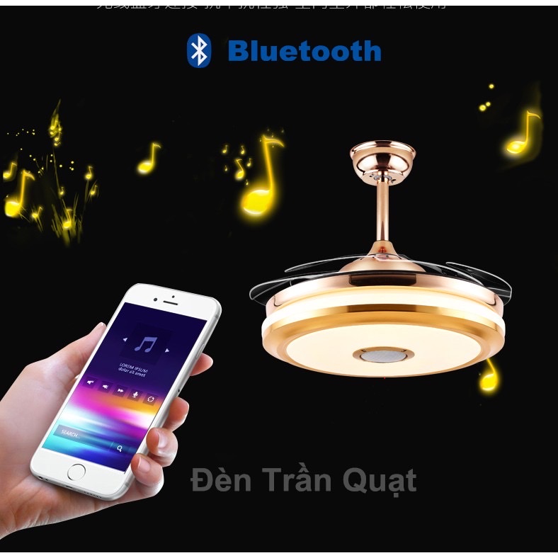 Quạt trần giấu cánh - Có loa bluetooth  trên quạt kết nối với điện thoại di động - đèn 3 màu - điều khiển từ xa 6 số