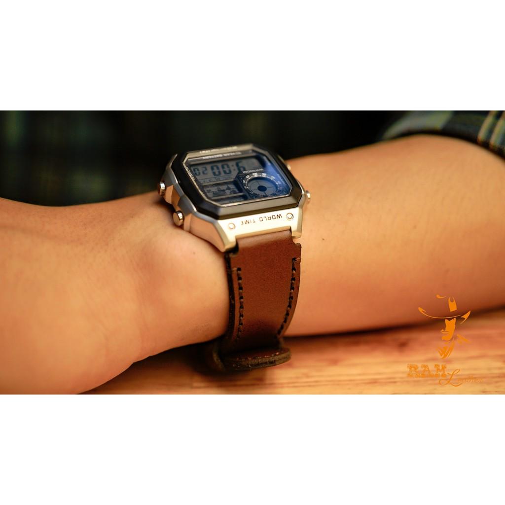 Dây đồng hồ da bò nâu socola handmade bền chắc cực đẹp đủ size RAM Leather 1981 - tặng khóa chốt và cây thay dây