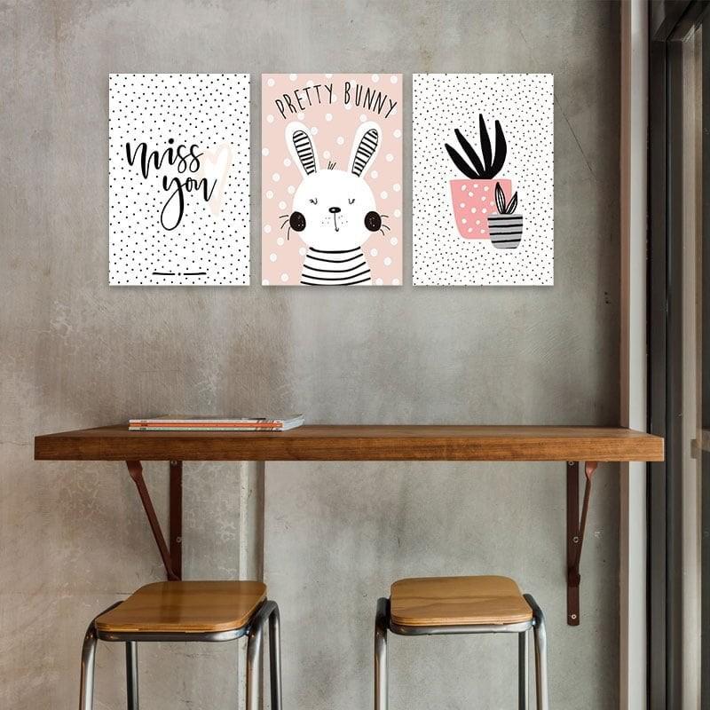 Bộ 3 tranh Scandinavian “Chú thỏ trắng dễ thương” W2245