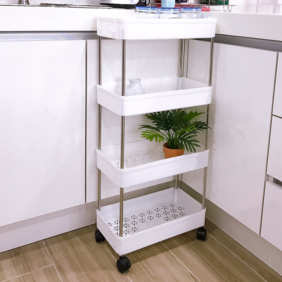 KỆ ĐỂ ĐỒ GIA DỤNG VỚI 4 TẦNG SIÊU XỊN LÀM BẰNG NHỰA CÓ BÁNH XE-JL