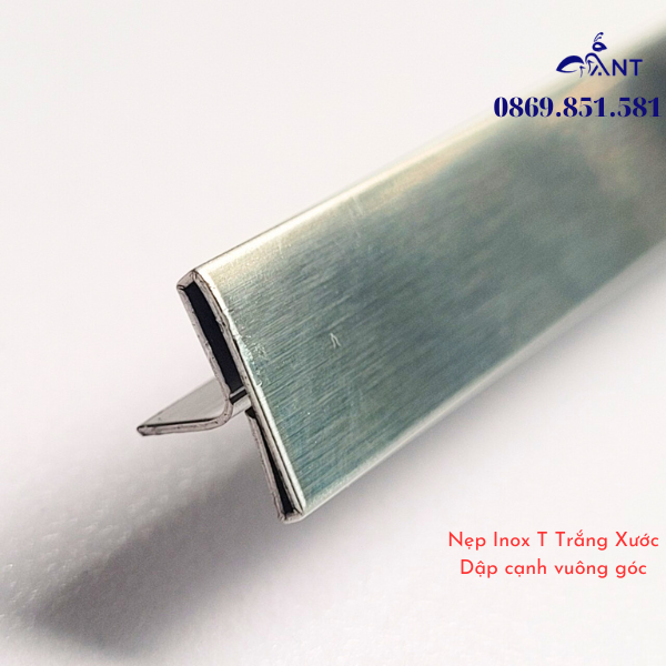 Nẹp T Inox 304 trắng xước, nẹp inox chữ T, dày 0.8li, thanh dài 2m44,  chỉ tường, ron sàn