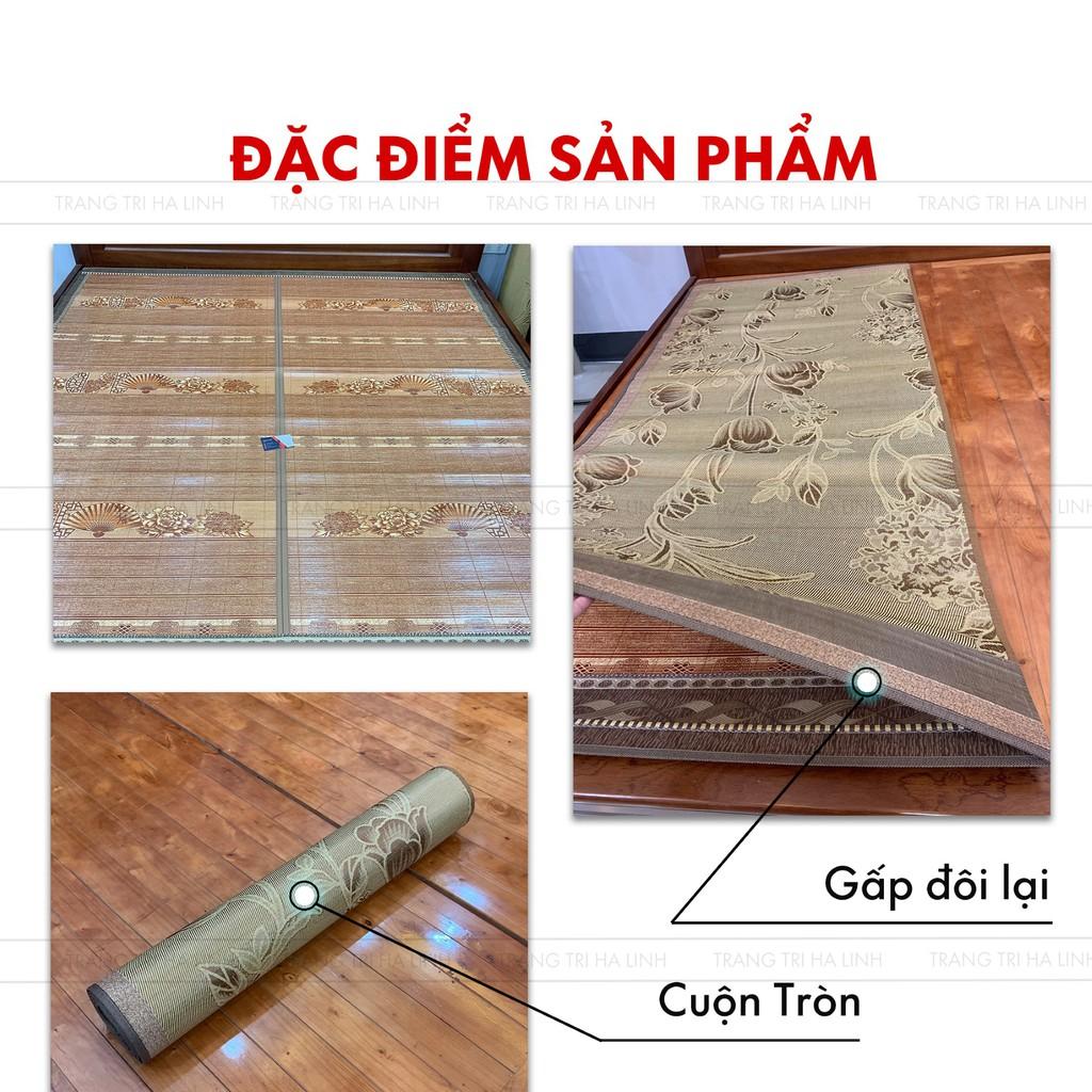 Chiếu trúc tăm vân gỗ, chiếu trúc tre in hoa cao cấp nhập khẩu mùa hè mát lạnh