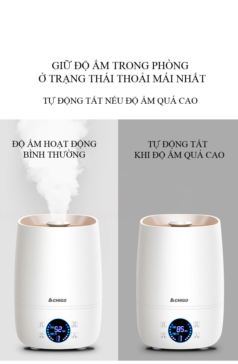 Máy Phun Sương Tạo Độ Ẩm Thông Minh, Máy Khuếch Tán Tinh Dầu Cao Cấp CTFAST CHIGO-512, Giữ Ẩm Da, Tạo Độ Ẩm Phù Hợp Với 3 Chế Độ,Tự Động Ngắt Khi Đủ Độ Ẩm, Báo Động Thiếu Nước Dung Tích Lớn 4L, Màn Hình Hiển Thị HD Sang Trọng - Hàng Chính Hãng