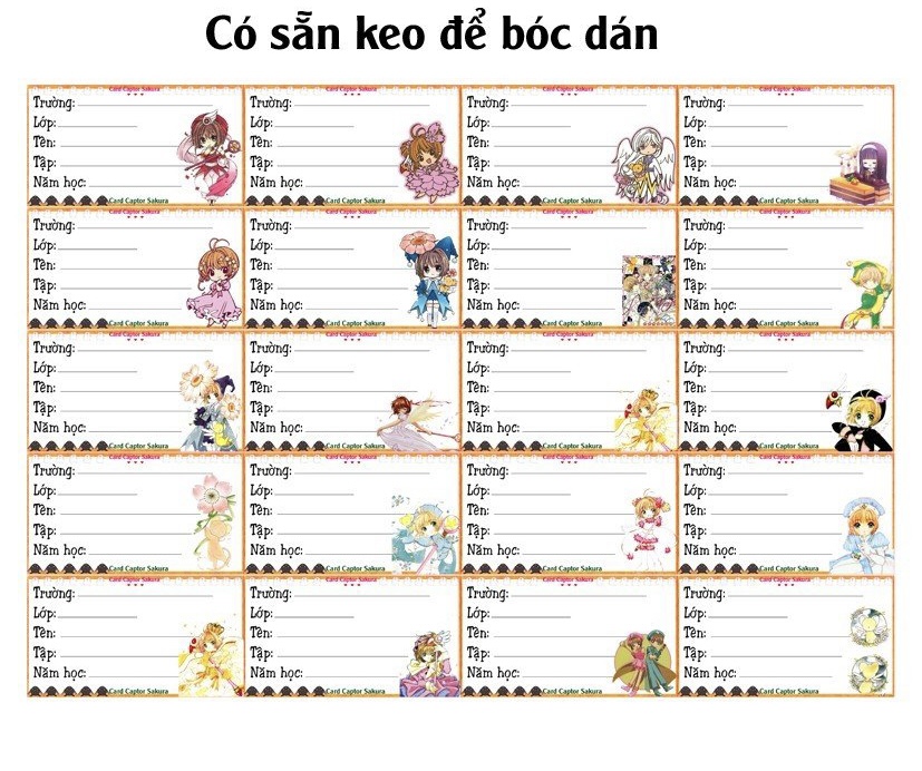 Nhãn vở cardcaptor sakura 100 nhãn khác nhau/ nhãn dán anime sakura