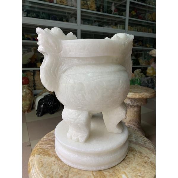 Lư hương, bát hương, bát nhang chạm rồng trang trí bàn thờ, mộ đá trắng - Cao 25cm